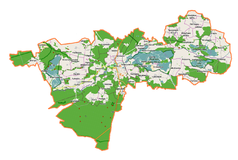 Mapa konturowa gminy Milicz, u góry po prawej znajduje się punkt z opisem „Wodników Górny”