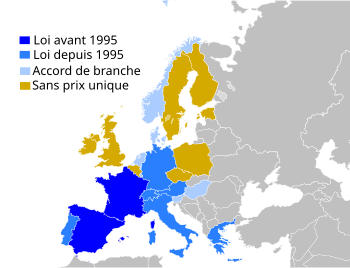 Carte des pays d'Europe en fonction du régime du prix du livre