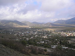 View of Vesele with the Crimean Mountains in the background.