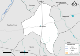 Carte en couleur présentantle réseau hydrographique de la commune