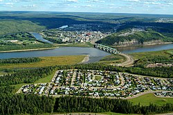 Aerial view of Fort McMurray with Athabasca River