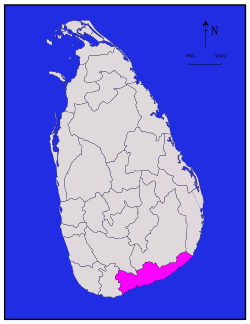 Map of Sri Lanka with Hambantota District highlighted