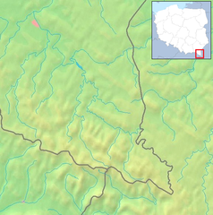 Mapa konturowa Bieszczadów Zachodnich, blisko dolnej krawiędzi po prawej znajduje się punkt z opisem „Przełęcz Użocka”