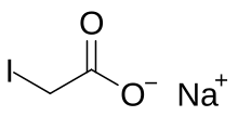 Sodium iodoacetate structure.svg