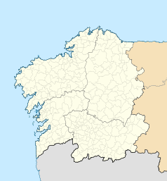 Mapa konturowa Galicji, na dole po lewej znajduje się punkt z opisem „Estadio Municipal de Balaídos”