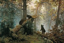 Un matin dans une forêt de pins par les peintres russes Ivan Chichkine et Constantin Savitski (1889).