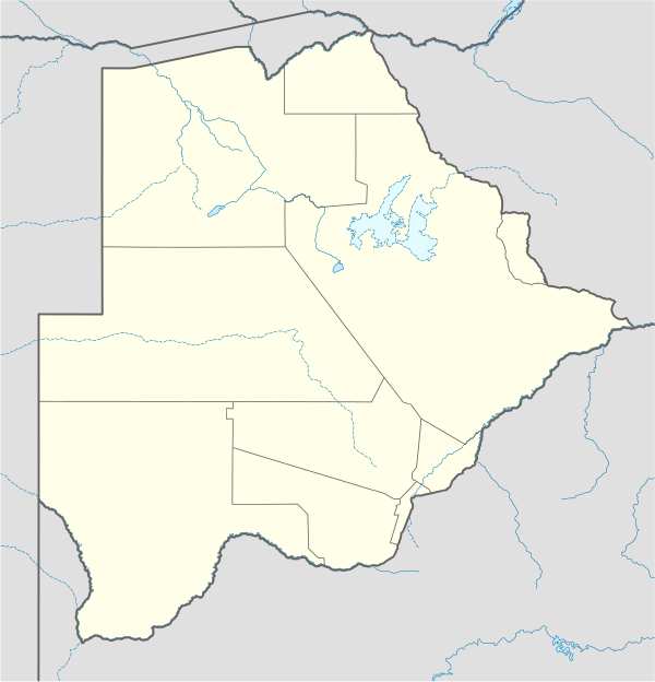 Map of Botswana with the teams of the 2024–25 Botswana Premier League