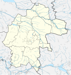 Mapa konturowa powiatu strzeleckiego, po lewej nieco u góry znajduje się punkt z opisem „Ligota&nbsp;Czamborowa”