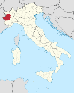 Map heichlichtin the location o the province o Turin in Italy