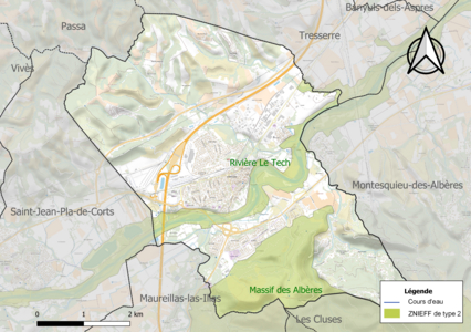 Carte des ZNIEFF de type 2 sur la commune.