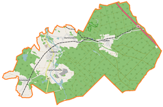 Mapa konturowa gminy Tułowice, blisko centrum na lewo znajduje się punkt z opisem „Tułowice”