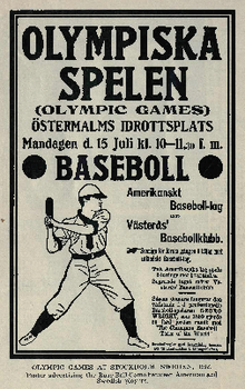 Une affiche pour un match olympique de baseball en 1912