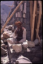 Stonemason at the construction of the Kabul-Kandahar Highway in Afghanistan, 1961