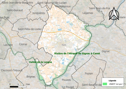 Carte des ZNIEFF de type 1 sur la commune.