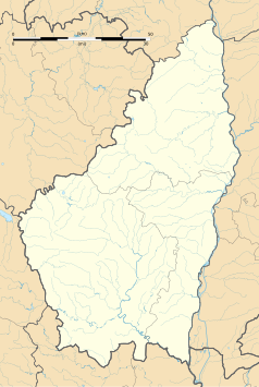 Mapa konturowa Ardèche, po prawej nieco na dole znajduje się punkt z opisem „Saint-Martin-sur-Lavezon”