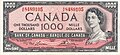 A Bank of Canada 1954-es szériájú 1000 dolláros bankjegye II. Erzsébet ifjú portréjával. A sorozatból ezt a címletet bocsátották ki a leghosszabb ideig, 1954-től egészen 1992-ig.