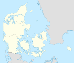 Mapa konturowa Danii, blisko centrum po prawej na dole znajduje się punkt z opisem „Rødovre”