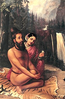 Lukisan Menaka menggoda Wiswamitra, karya Raja Ravi Varma.