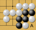 Image 2Under normal rules, White cannot play at A because that point has no liberties. Under the Ing and New Zealand rules, White may play A, a suicide stone that kills itself and the two neighboring white stones, leaving an empty three-space eye. Black naturally answers by playing at A, creating two eyes to live. (from Go (game))