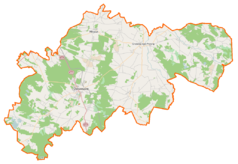 Mapa konturowa powiatu ostrzeszowskiego, u góry nieco na lewo znajduje się punkt z opisem „Kotłów”