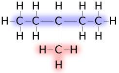 Η κόκκινη ομάδα είναι διακλάδωση μεθύλιου, στον τρίτο άνθρακα της ένωσης πεντανίου.