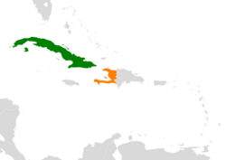 Map indicating locations of Cuba and Haiti