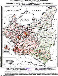 Poljščina kot primarni jezik leta 1931: rdeče/zeleno = poljščina/drugi jeziki