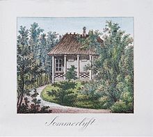 Sommerlyst. Koloreret kobberstik af J.F. Clemens efter tegning af J.H. Hanck, ca. 1822-23