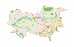 Mapa konturowa gminy Jastków, blisko centrum na prawo u góry znajduje się punkt z opisem „Jastków”