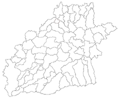 Mapa konturowa okręgu Sybin, u góry znajduje się punkt z opisem „Copșa Mică”