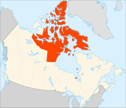 Map o Canadae wi Nunavut heichlichtit