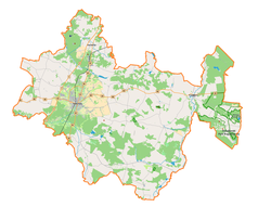 Mapa konturowa powiatu radomszczańskiego, blisko prawej krawiędzi na dole znajduje się punkt z opisem „Błoto”