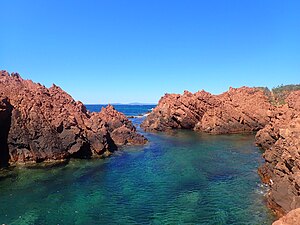 Les roches rouges (rhyolite de l'île des Vieilles.