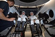 Robert Behnken and Douglas Hurley are seen inside Endeavour onboard GO Navigator after splashdown.