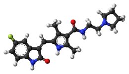 Ball-and-stick model of the toceranib molecule