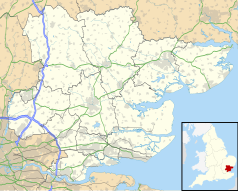 Mapa konturowa hrabstwa Essex, w centrum znajduje się punkt z opisem „Maldon”