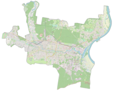 Mapa konturowa Bydgoszczy, po lewej nieco na dole znajduje się punkt z opisem „Lotnisko Bydgoszcz-Biedaszkowo”