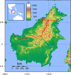 Topografiese kaart van Borneo