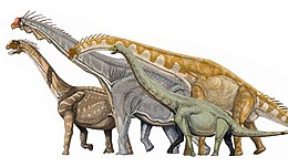 Különböző macronaria sauropodák, balról jobbra: Camarasaurus, Brachiosaurus, Giraffatitan és Euhelopus