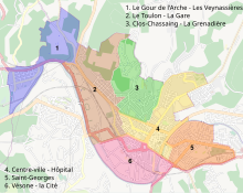 Carte délimitant les différents quartiers de Périgueux.