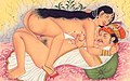 Illustration aus dem Kamasutra, „gehockte Reitstellung“