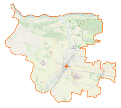 Mapa konturowa powiatu sochaczewskiego, u góry po lewej znajduje się punkt z opisem „Iłów”