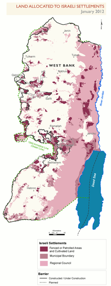 Carte de la colonisation de la Cisjordanie en 2012.