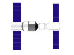 Schéma de Tiangong 1 (à gauche dans le schéma) amarré au vaisseau spatial Shenzhou.