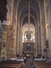 Gothic nave of Évora Cathedral, Portugal, leads to a Baroque chapel (1280–1340)