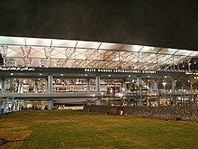 Well-lit facade of a modern building