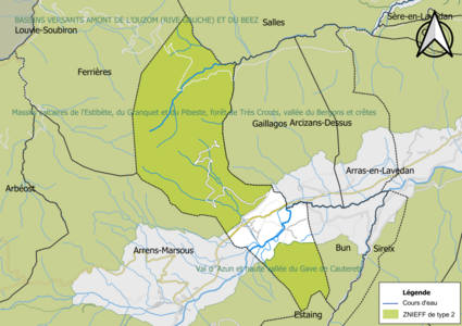 Carte des ZNIEFF de type 2 sur la commune.