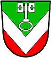 a chevron reversed abased - Per chevron inverted abaisse [abased], vert and gules, a chevron inverted abaisse [abased], in chief a double warded key erect, argent - Boikutlo Public School, RSA