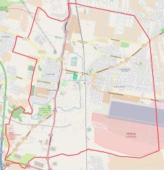 Mapa konturowa Pruszcza Gdańskiego, po prawej nieco na dole znajduje się punkt z opisem „Aeroklub Gdański”