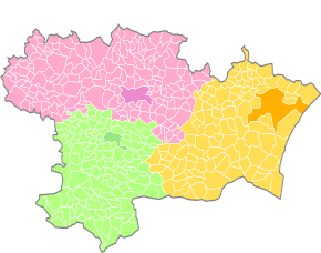 Arrondissement na mapě departementu Aude (žluté)